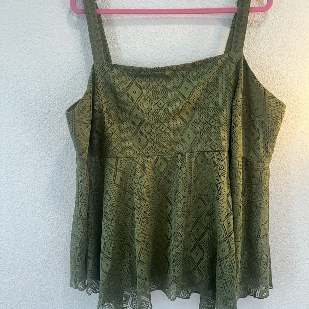 torrid Olive Green Lace-Patterned Peplum Tank